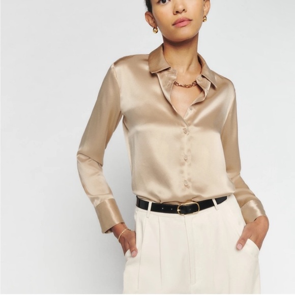 Reformation Sky Silk Blouse Ivory - Picture 4 of 8